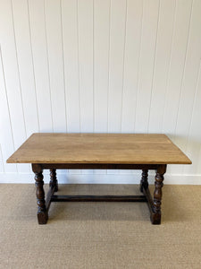 An Antique English Country Oak 5.5 ft Kitchen Dining Table c1820 with Turned Legs