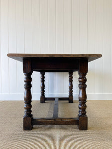 An Antique English Country Oak 5.5 ft Kitchen Dining Table c1820 with Turned Legs