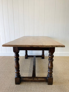 An Antique English Country Oak 5.5 ft Kitchen Dining Table c1820 with Turned Legs