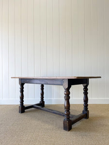An Antique English Country Oak 5.5 ft Kitchen Dining Table c1820 with Turned Legs