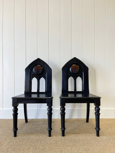 A Pair of Antique Painted English Pine 19th Century Hall Chairs
