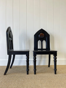 A Pair of Antique Painted English Pine 19th Century Hall Chairs