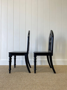 A Pair of Antique Painted English Pine 19th Century Hall Chairs