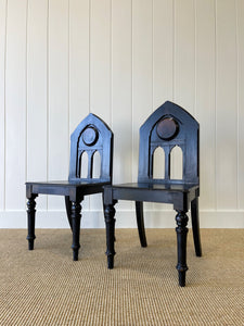 A Pair of Antique Painted English Pine 19th Century Hall Chairs