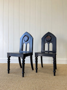 A Pair of Antique Painted English Pine 19th Century Hall Chairs