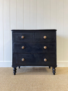 An Antique English Ebonized Black Chest of Drawers Dresser c1890