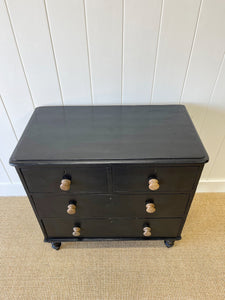 An Antique English Ebonized Black Chest of Drawers Dresser c1890