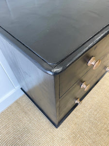 An Antique English Ebonized Black Chest of Drawers Dresser c1890