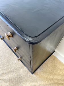 An Antique English Ebonized Black Chest of Drawers Dresser c1890