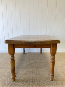 Vintage English Country Pine Waxed 6ft Dining Harvest Table