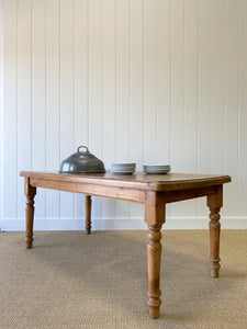 Vintage English Country Pine Waxed 6ft Dining Harvest Table