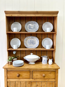A Beautiful Pine Welsh Dresser or Cupboard with Wood and Brass Hardware c1890