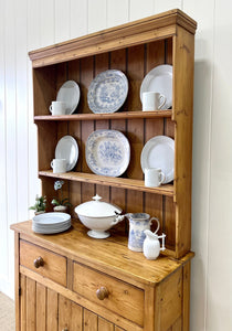 A Beautiful Pine Welsh Dresser or Cupboard with Wood and Brass Hardware c1890
