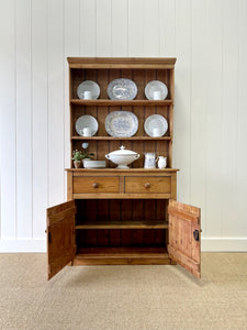 A Beautiful Pine Welsh Dresser or Cupboard with Wood and Brass Hardware c1890