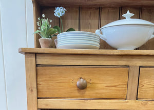 A Beautiful Pine Welsh Dresser or Cupboard with Wood and Brass Hardware c1890