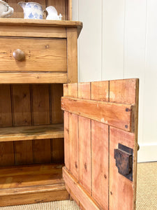 A Beautiful Pine Welsh Dresser or Cupboard with Wood and Brass Hardware c1890