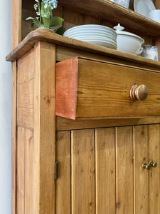 A Beautiful Pine Welsh Dresser or Cupboard with Wood and Brass Hardware c1890