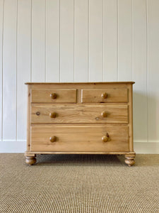 An English Pine Low Chest of Drawers Dresser with Wooden Knobs c1890