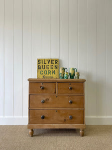 An Antique English Pine Chest of Drawers Dresser with Dark Wooden Knobs c1890