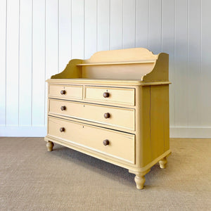 An Antique English Yellow Painted Pine Chest of Drawers Dresser c1890