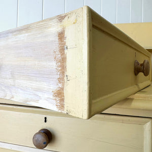 An Antique English Yellow Painted Pine Chest of Drawers Dresser c1890