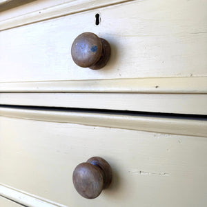An Antique English Yellow Painted Pine Chest of Drawers Dresser c1890