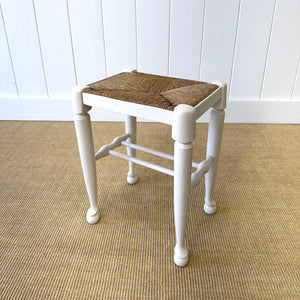 A Painted Stool with Rush Seat and Spoon Feet