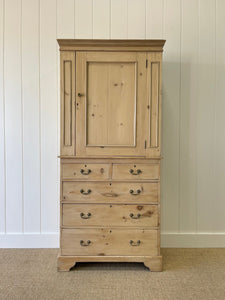 A Diminutive English Pine Country Linen Press or Housekeepers Cupboard Cabinet c1890