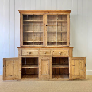 A 19th Century English Pine Bookcase Cabinet or Hutch with Glazed Doors
