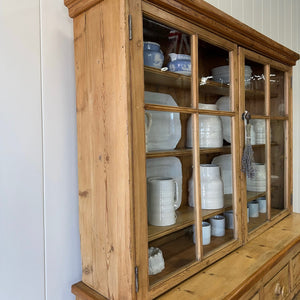 A 19th Century English Pine Bookcase Cabinet or Hutch with Glazed Doors
