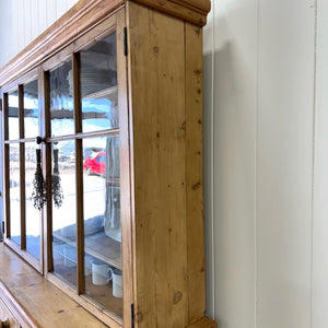 A 19th Century English Pine Bookcase Cabinet or Hutch with Glazed Doors