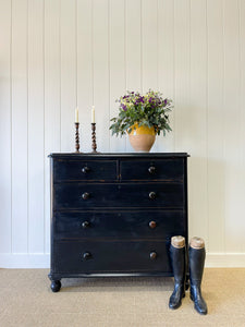 A Large English Ebonized Pine Black Chest of Drawers Dresser c1890