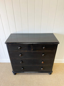 A Large English Ebonized Pine Black Chest of Drawers Dresser c1890