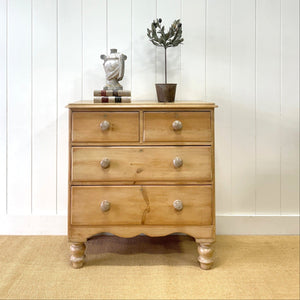 An Antique English Pine Chest of Drawers Dresser Tulip Feet c1890