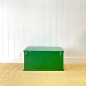 A Green English Pine Blanket Box or Coffee Table With Iron Handles c1850