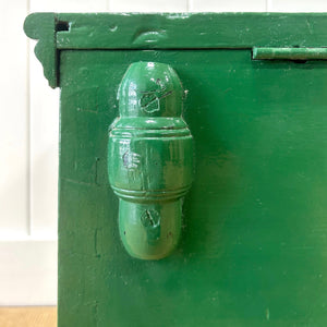 A Green English Pine Blanket Box or Coffee Table With Iron Handles c1850