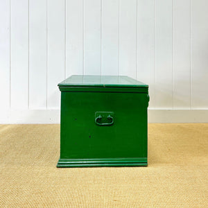 A Green English Pine Blanket Box or Coffee Table With Iron Handles c1850