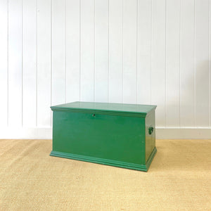 A Green English Pine Blanket Box or Coffee Table With Iron Handles c1850
