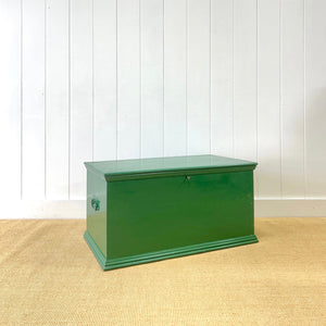 A Green English Pine Blanket Box or Coffee Table With Iron Handles c1850