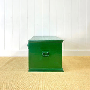 A Green English Pine Blanket Box or Coffee Table With Iron Handles c1850