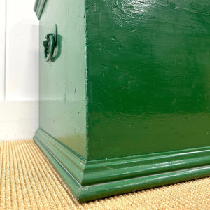 A Green English Pine Blanket Box or Coffee Table With Iron Handles c1850