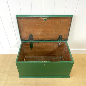 A Green English Pine Blanket Box or Coffee Table With Iron Handles c1850