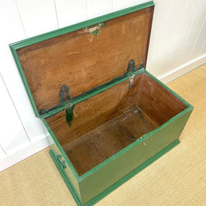 A Green English Pine Blanket Box or Coffee Table With Iron Handles c1850