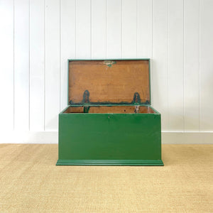 A Green English Pine Blanket Box or Coffee Table With Iron Handles c1850