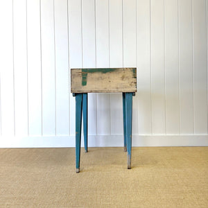 CVX - An Antique and Rustic Blue Galleried Side Table or Potting Bench