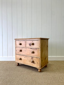 A Charming English Pine Chest of Drawers Dresser with Wooden Knobs c1890