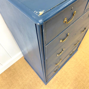 A Tall Blue English Chest of Drawers Dresser c1890