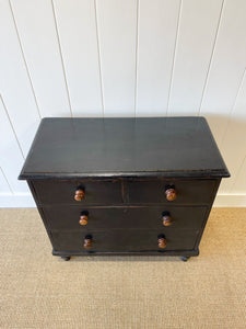An Antique English Ebonized Black Chest of Drawers Dresser c1890
