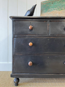 An Antique English Ebonized Black Chest of Drawers Dresser c1890