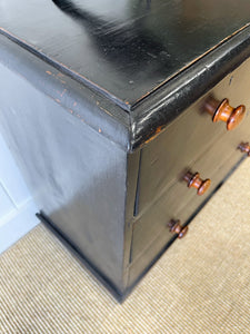 An Antique English Ebonized Black Chest of Drawers Dresser c1890